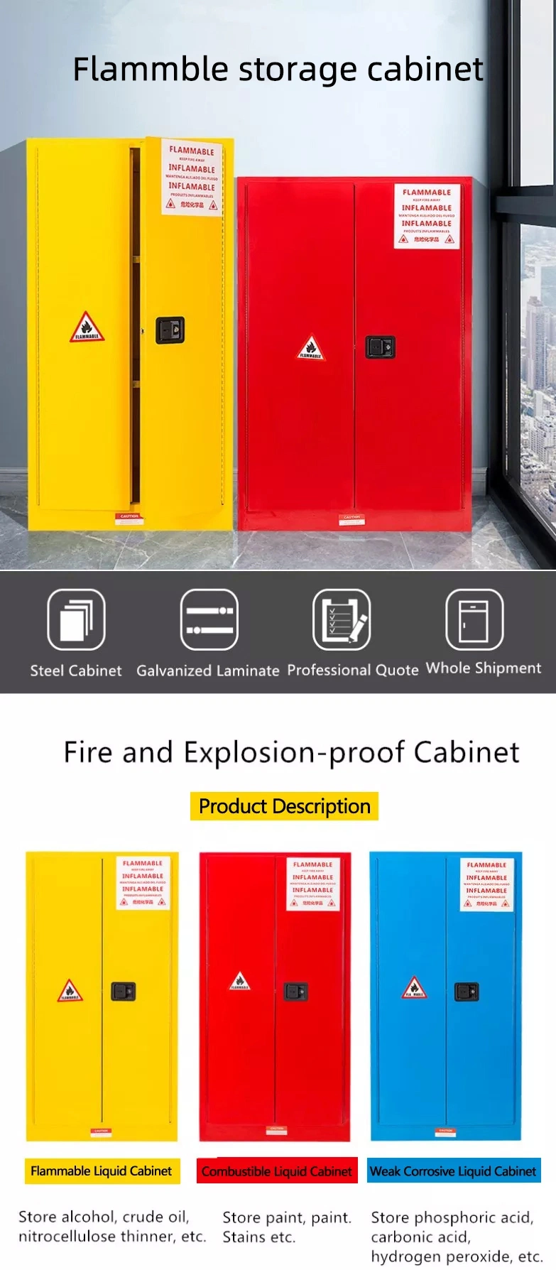 Whole Sales Fire Safety Cabinet for Industry Flammable Cabinet