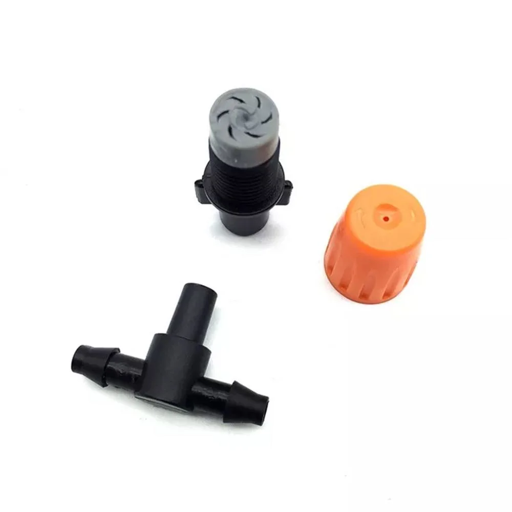 Garden 1/4 Inch Orange Drip Irrigation Nozzles with Tee Connector Agriculture Misting Cooling for 4/7 mm Hose